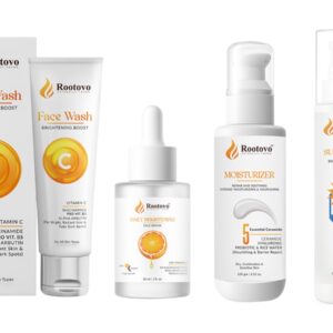 rootovo complete skincare combo | vitamin c face wash, 15% vitamin c, 5% niacinamide face serum, 5 ceramide moisturizer with probiotics and rice water & spf 50 pa+++ sunscreen | brightening, hydration & sun protection | for all skin types